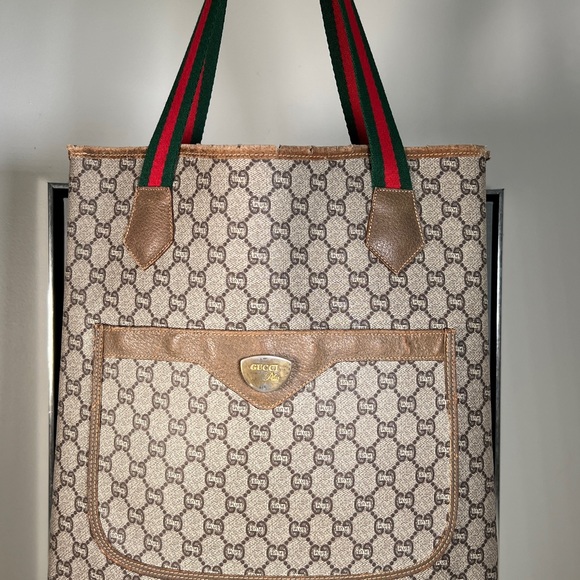 SOLD GUCCI Old Gucci Vintage GG Sherry Line Tote Bag PVC Leather Brown - Picture 13 of 16